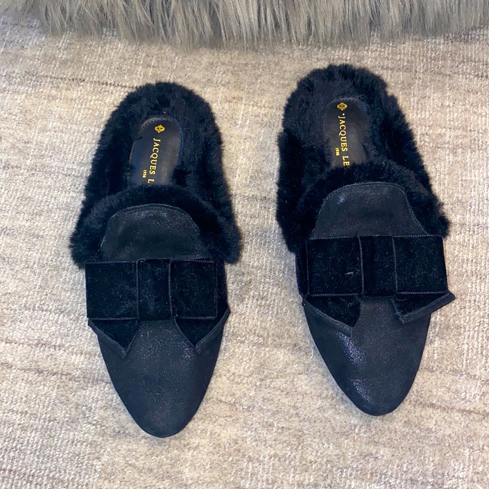 Jacques Levine Suede / leather Fur Slippers. Excellent condition worn 1x.